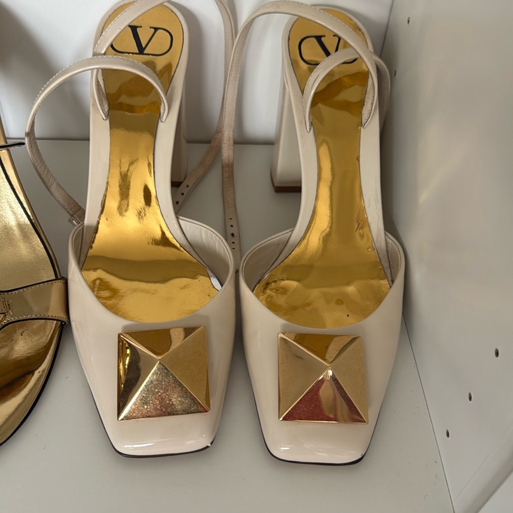 Valentino Garavani One Stud 90 Patent-Leather Pumps Square Toe Slingback Ankle